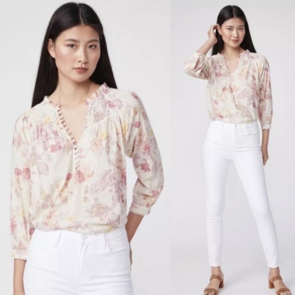 Paige Jungle Cat Floral Cat Floral Popover Blouse Top Small